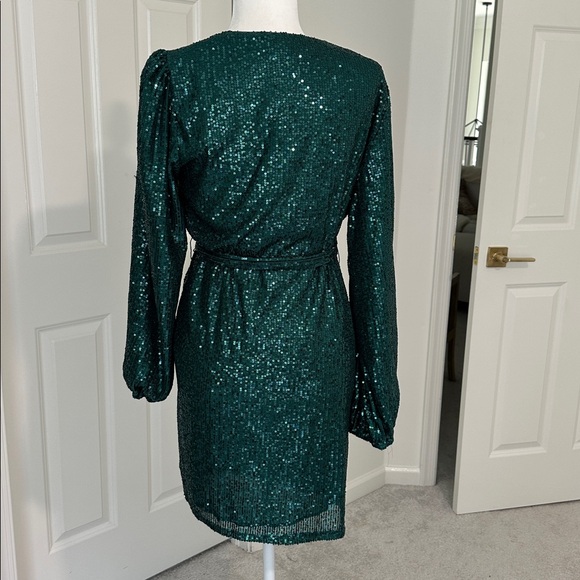 Lulu's Sparkly Darling Emerald Green Sequin Ling Sleeve Dress - Picture 6 of 11